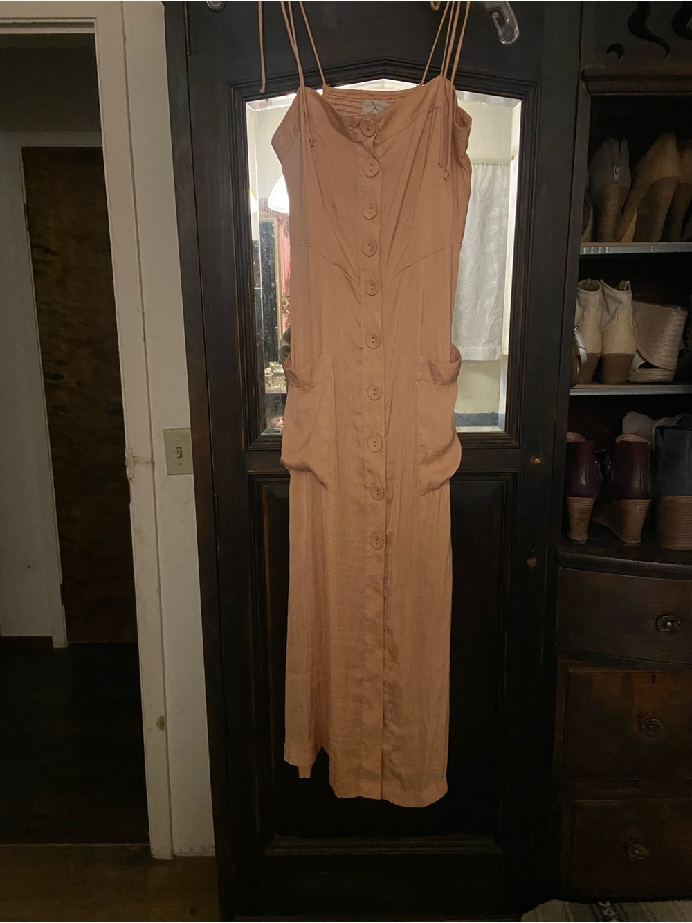 Urban Outfitters Peach Button-Down Spaghetti-Strap Maxi Dress